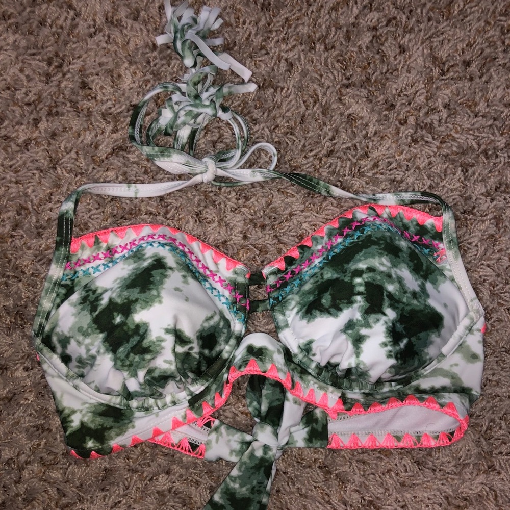Green and White Bikini Top
